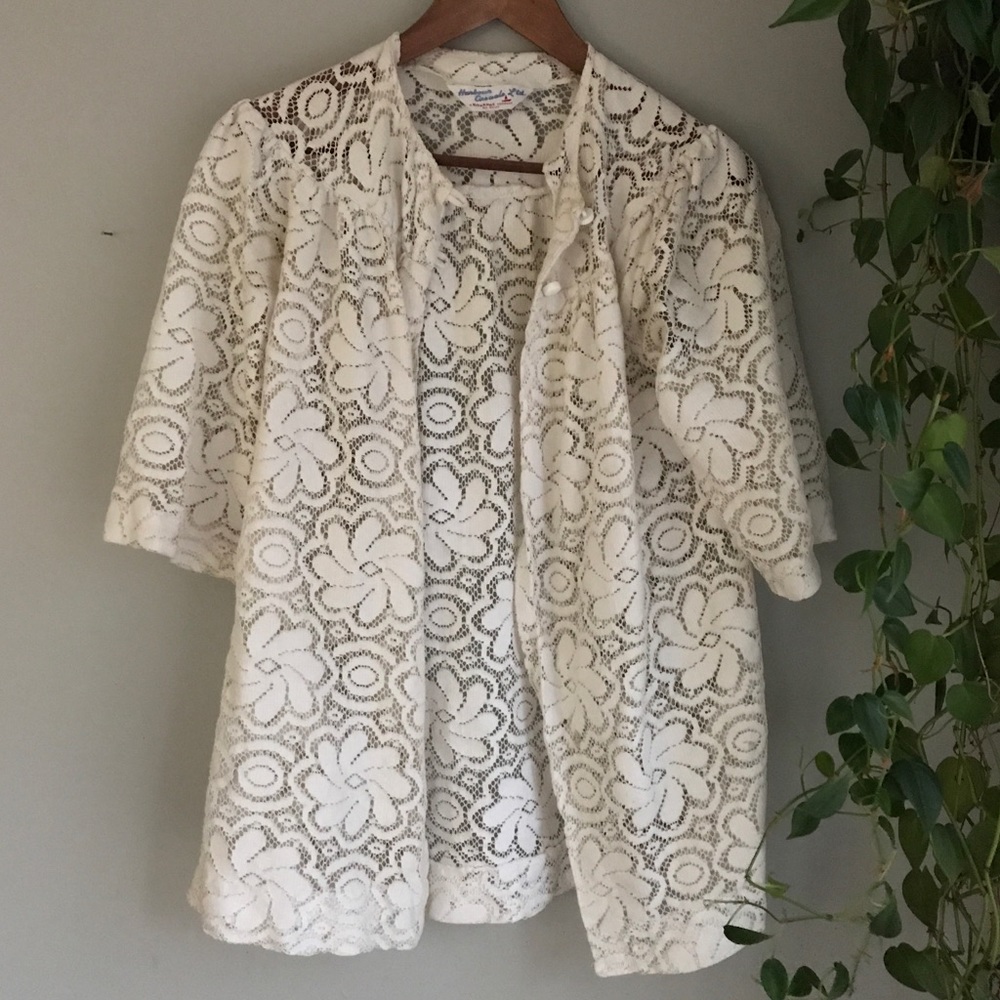 white 70s hippie boho open cardigan